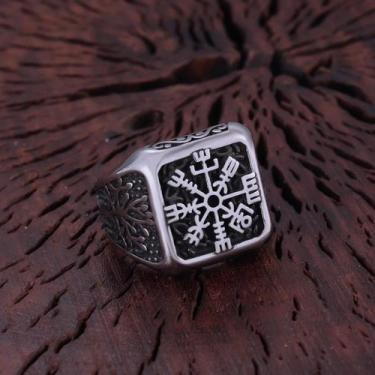 Imagem de Bússola Viking Yggdrasil Aço Inoxidável Símbolo Rúnico Nórdico Biker P