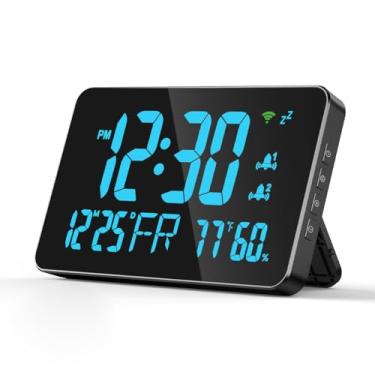 Imagem de Despertador Digital, Relógio Elétrico de Mesa Com Display LED, Monitoramento Remoto, Detecção de Umidade e Temperatura para Quarto, Cabeceira (Azul)