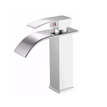 Imagem de Torneira para Banheiro Dourado Cobre Cromada Escovada Preta Misturador Monocomando Cascata Baixa Água quente fria