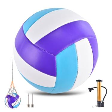 Imagem de ELKCIP Bolas de vôlei oficiais tamanho 5, bolas de vôlei recreativas a granel macias com bomba e bolsa de rede para ambientes internos e externos, praia, piscina, água, areia, jogo, treinamento