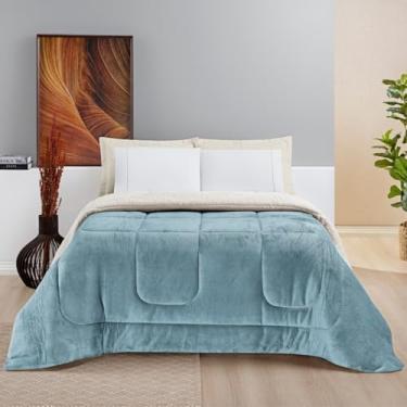 Imagem de Manta Cobertor Tamanho King Soft Tecido Macio Coberdrom Dupla Face para Inverno com Sherpa (Azul)