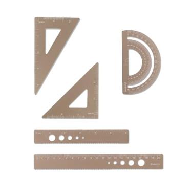 Imagem de Zotemo Conjunto de régua geométrica, 5 peças, triângulos, transferidor, alumínio metálico (ouro)