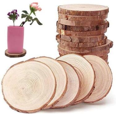 Imagem de HUIXIA Fatias De Madeira Natural Inacabadas, Círculos Com Casca Árvore, Discos Toras Para Artesanato Faça Você Mesmo, Ornamentos Rústicos Casamento (12 Peças 4-4,7 Pol.)