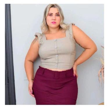 Imagem de Short Saia Plus Size Modelagem Grande Cós Alto Pregas Cinto - Bucci Bo