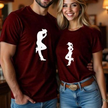 Imagem de Blusa Camiseta Casal Country Estampa Silhoeuta Casal Country Chapéu Bo