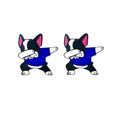 Imagem de TH88 Conjunto de 2 peças Mini Bulldog Francês Filhote de Cachorro Remendos Bonito Logotipo de Desenho Animado 3 Patches Costurar Ferro em Aplique Bordado Emblema Sinal Remendo Roupas DIY Fantasia