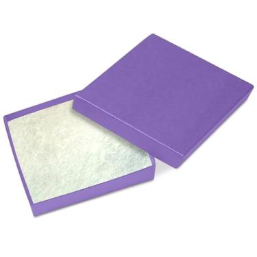 Imagem de Caixa de presente de joias Novel Box® Made in USA em kraft roxo com almofada de algodão removível 8,5 x 8,5 x 0,9 cm (pacote com 15) + bolsa NB personalizada