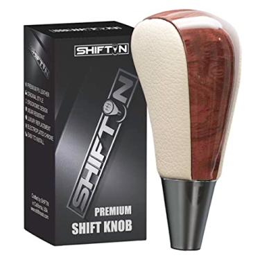 Imagem de SHIFTIN Manopla de mudança de marcha de madeira de couro para Toyota Avalon Yaris 4Runner Land Cruiser Sienna Camry Solara Tacoma e Lexus ES300 ES330 GS300 GS400 GS430 SC300 SC400 (couro bege caramelo/madeira de nogueiro)