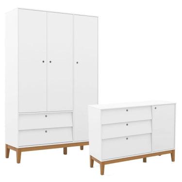 Imagem de Cômoda Sapateira E Guarda Roupa Unique 3 Portas Branco Soft Eco Wood - Matic