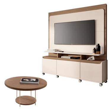 Imagem de Estante Home Theater Quantum Off White Castanho E Mesa De Centro Sky Castanho – Hb Móveis