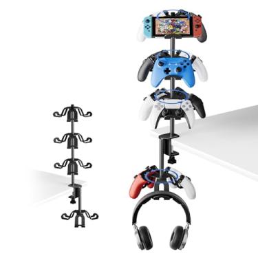 Imagem de ZHGM Suporte giratório de alumínio para controle de mesa, suporte universal de 4 níveis para fone de ouvido compatível com Xbox PS5 Nintendo Switch PS4, suporte para fone de ouvido para jogos (preto)