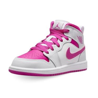 Imagem de Nike Tênis de basquete Jordan Kids Preschool 1 Mid, Iris Whisper/Fire Pink-branco, 14