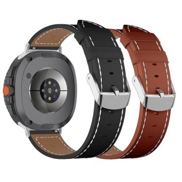 Imagem de EANWireless Pulseira de couro para Galaxy Watch 8 Classic de 46 mm, 2025 com fivela de metal compatível com Samsung Galaxy Watch 8 de 40 mm e 44 mm, marrom + preto (pacote com 2)