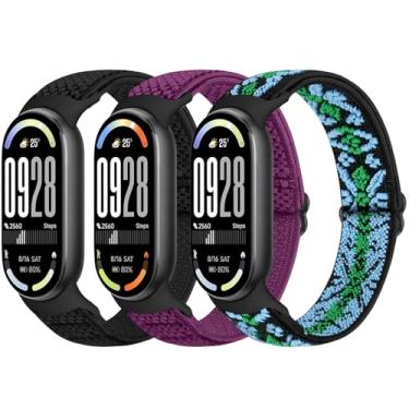 Imagem de Bcuckood Pulseiras elásticas compatíveis com Xiaomi Smart Band 10/9/8 para mulheres e homens, pulseira de substituição de nylon macio com laço solo elástico para Xiaomi Mi Band 10/9/8, 3 peças