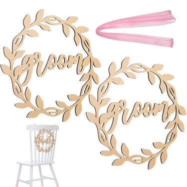 Imagem de PRETYZOOM Placas De Madeira Para Cadeira Noivos, Decoração Dourada Recepção Casamento Com Fita Rosa, 30,9 X 29,9 Cm, Ideal Casamento, Noivado, Aniversário, Casa