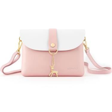 Imagem de AISPARKY Pequena bolsa transversal, bolsa pequena de couro PU para meninas com pingente com alça/alça de corrente dourada, rosa