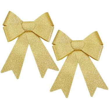Imagem de SOFPLATE 2 peças de laços dourados de árvore de Natal com glitter, laços grandes de 30 x 24 cm, enfeites de inverno, em PVC, acessórios para decoração interna e externa, guirlanda de Natal, presentes