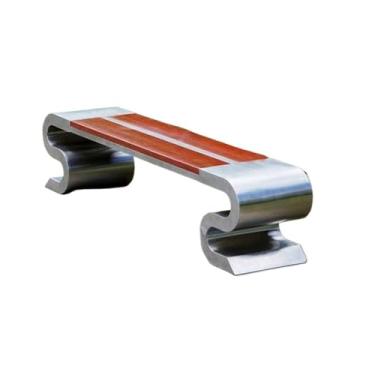 Imagem de Banco de jantar, cadeira de parque, costas nuas, banco externo, moldura de aço inoxidável, placa de assento de madeira, área de descanso, móveis de assento ao ar livre (médio)