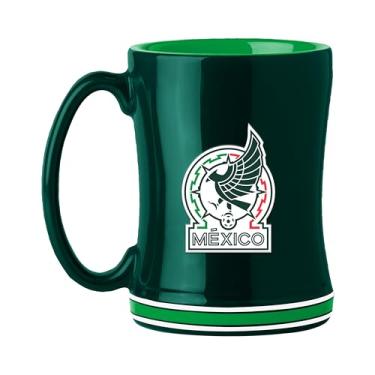 Imagem de Caneca masculina de futebol do México com logotipo 3D e cores do time – Alça confortável e acabamento brilhante para fãs de futebol – Mantém aquecido por horas