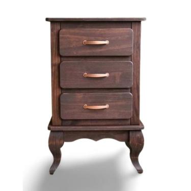 Imagem de Mesa De Canto Para Sala Rústica 3 Gavetas Imbuia Shop Jm