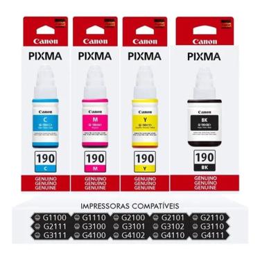 Imagem de Kit 04 Refil De Tinta GL-190 Impressoras PIXMA G1100 - G1110 - G2100 - G2110 - G3100 - G3102 - G3110 - G3111 - G4100 - G4110 - G4111.