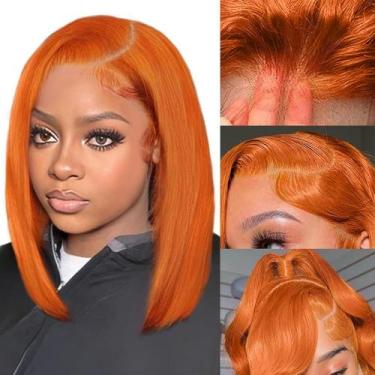 Imagem de Peruca EAGERA Ginger Bob Lace Front Human Hair 25 cm Laranja