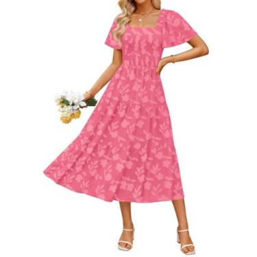 Imagem de Vestido feminino ZESICA, de verão, boho, floral, midi, rosa quente