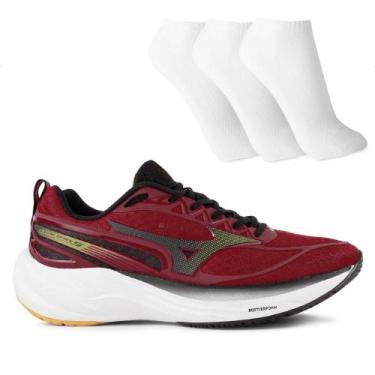 Imagem de Tênis Mizuno Space 5 Masculino + 3 Pares de Meias, 41, Vermelho, Preto