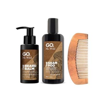 Imagem de Kit Barba Mr Wild Shampoo Balm Pente antiestático barba maciez suprema Go Man