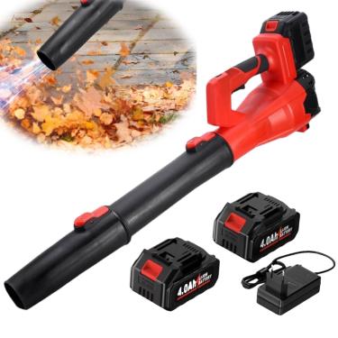 Imagem de Soprador de folhas 21 V, soprador de folhas elétrico sem fio com 2 baterias e carregador rápido, sopradores de folhas leves alimentados por bateria com 6 modos de velocidade, soprador portátil para