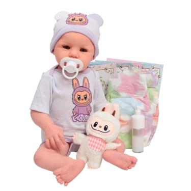 Imagem de Bebê Reborn Realista Corpo de Silicone Com Pelúcia Kit Itens
