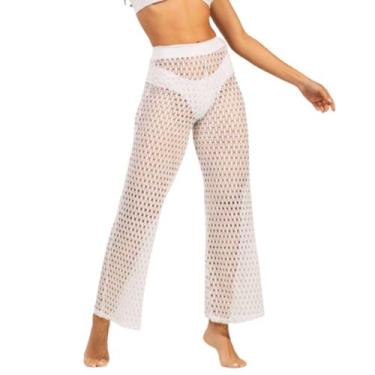 Imagem de Calça Saída de Praia Básica WLS Modas Tricot Flare Cintura Alta Verão 