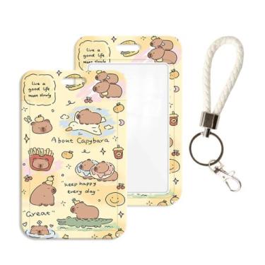 Imagem de Porta-cartão de crédito de identidade, multifuncional, fofo, porta-cartões de plástico, desenho animado, capivara, crachá (05)