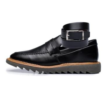 Imagem de ThézB Sapato Social Masculino Oxford em Couro Sintético, Sola Tratorada, Estilo Brogue Elegante com Fivela, Marrom (Preto Cinza, BR, Adulto, Numérico, 44)