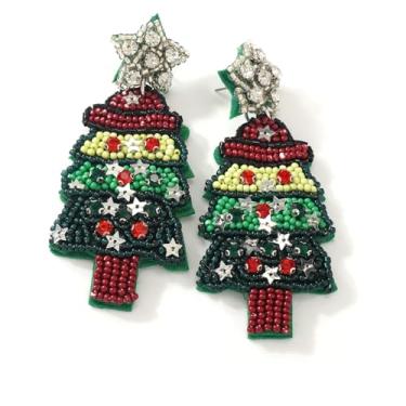 Imagem de EQUBIO Brincos de Natal para mulheres, joias de contas feitas à mão, lantejoulas brilhantes leves, árvore de Natal, sino de rena, bengala doce, joia de Natal para mulheres, Medium, Aço inoxidável