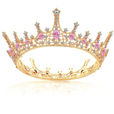 Imagem de Grevosea Coroa de ouro para mulheres, coroa de aniversário com strass, topo de bolo, tiara de princesa, tiara de casamento para acessórios de cabelo de noiva (ouro rosa)