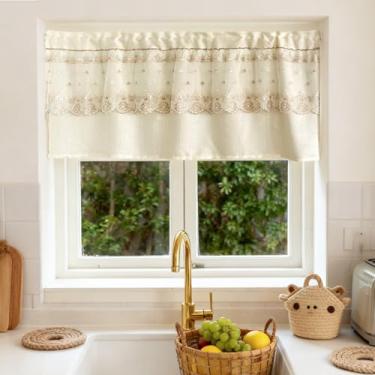 Imagem de HiSnug Cortinas de saia de camada dupla de 45,7 cm de comprimento, cortinas de janela com filtro de luz com bolso duplo para café, cozinha, banheiro, sala de estar, café leve, 1 painel, 139,7 cm L x