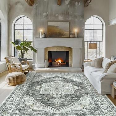 Imagem de Tapete de área Tapetes de sala de estar: Tapete grande lavável à máquina Boho Vintage medalhão macio tapete fino piso interno antiderrapante tapete para quarto, jantar, casa de fazenda, berçário