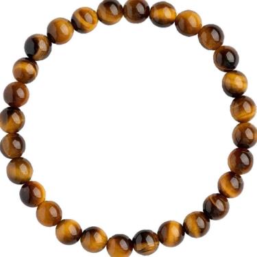 Imagem de Pulseira de miçangas de olho de tigre amarelo natural de 6 mm para mulheres e homens