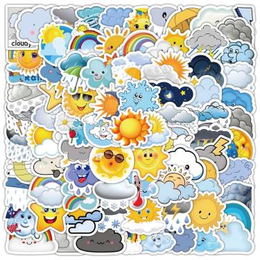 Imagem de Adesivos meteorológicos, 100 peças, desenhos animados, Sun Cloud, Rainbow Thunder S