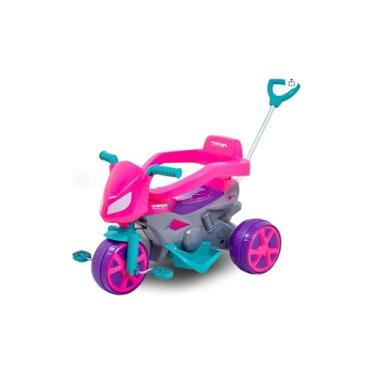 Imagem de Triciclo Infantil com Pedal e Haste, Plástico, Rosa, com Buzina e Cinto de Segurança, 94,5 x 92 cm, para Crianças a partir de 12 Meses, Suporta até 30kg