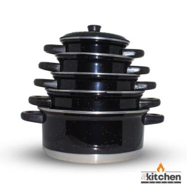 Imagem de Jogo de Panelas Tampa Aluminio 5 Peças + Caneco 1L - Fortplast, Preto,