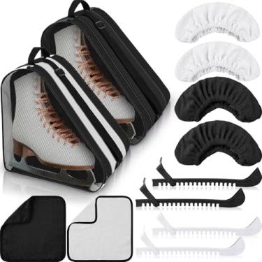 Imagem de Liliful 8 peças de protetores de skate protetores de lâmina de skate conjunto de bolsas de gelo em linha de toalhas para hóquei adulto inverno suprimentos (preto, branco)