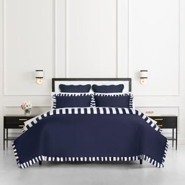 Imagem de Kate Spade New York Conjunto de edredom casal/queen com babados de cetim, 300 fios, capa reversível, para todas as estações, lavável na máquina, aura astral