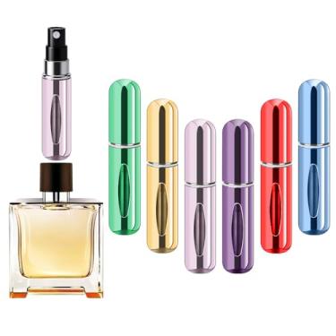 Imagem de forebile Perfume recarregável portátil atomizador spray de perfume recarregável, perfume de viagem (5 ml, pacote com 6) (verde, ouro, rosa, roxo, vermelho, azul claro)