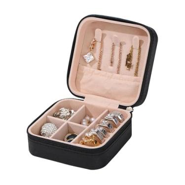 Imagem de Porta-joias pequena, porta-joias pequena - Organizador de porta-joias,Design de fechamento com zíper pequena caixa de joias portátil, caixa de joias de viagem em couro PU, design multifuncional e anti
