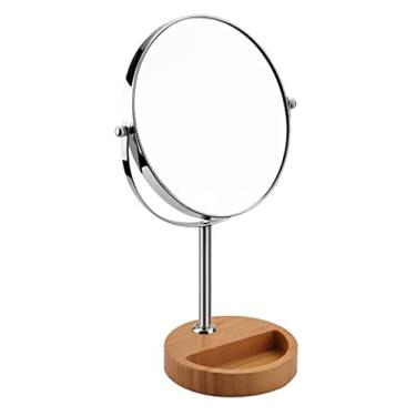 Imagem de YYBOES Espelho de maquiagem, espelho de bambu, espelho de mesa de dupla face elegante. sala de estar banheiro