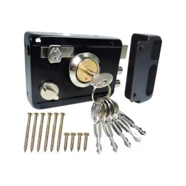 Imagem de Fechadura Sobrepor Tetra com Trava Dupla, 6 Chaves Anti Furto, Aço Reforçado, Preta, para Portas e Portões