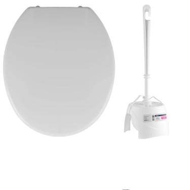 Imagem de Assento Vaso Sanitário Oval Almofadado Branco + Escova Sanitária Base Redonda