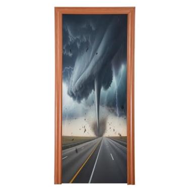 Imagem de CEBUGI 89 x 200 cm Capa de porta frontal de tornado removível e lavável para decoração de casa de festas de fim de ano
